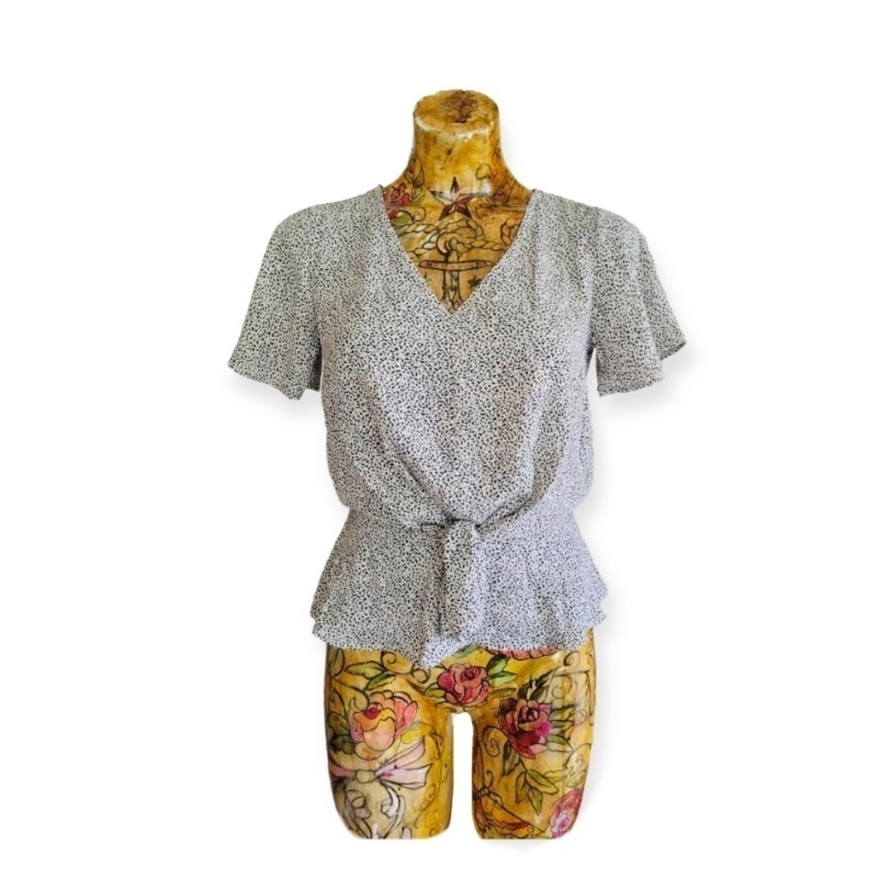 Sienna Sky peplum top XS black white short sleeve - Picture 1 of 6